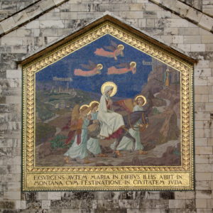 Mosaic on the façade of the Church of the Visitation