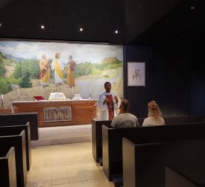 Father Valentín in Saxum Visitor Center
