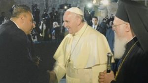 Adeeb Joudeh Alhusseini and pope Francis, Jerusalem 2014.